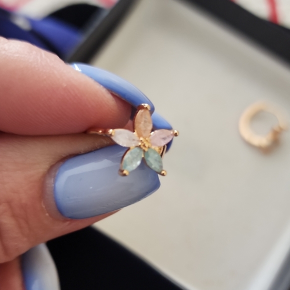 Elegant Gold Plated and Pink Gemstone Huggies Earrings Costume Jewelry - Picture 2 of 3